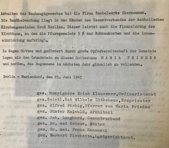 Grundsteintext Kirche Maria Frieden - Teil 2